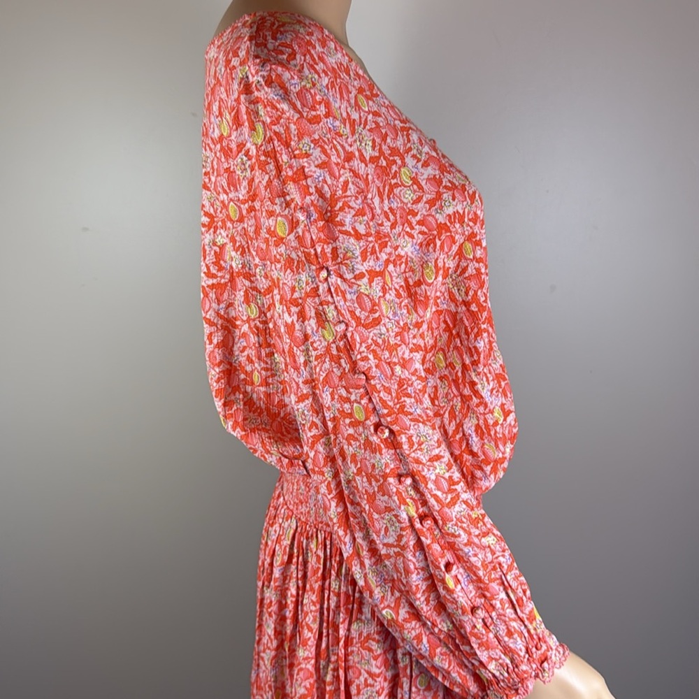 Poupette St. Barth Orange Printed Smocked Mini Dress Size L NWT - Picture 4 of 7